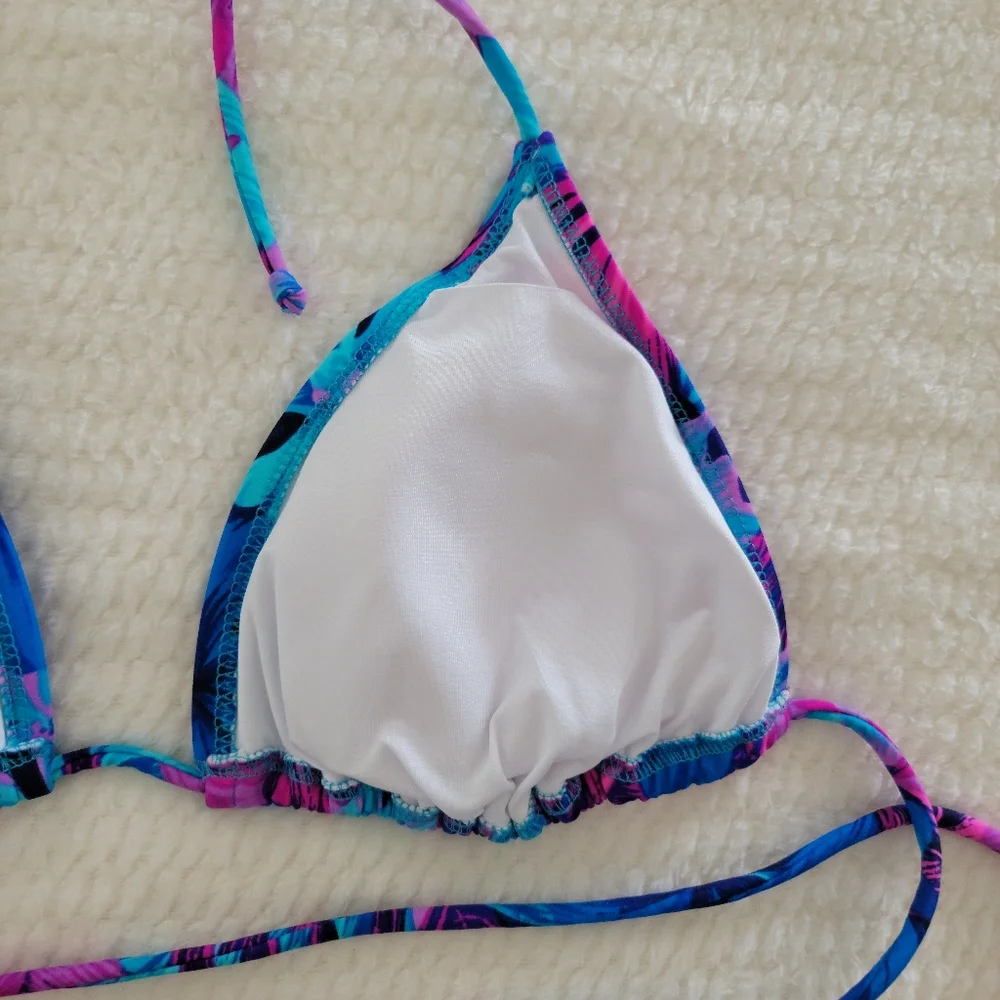 VENUS Blue & Pink Tropical Print Triangle Bikini